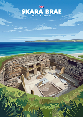 Skara Brae Neolithic Settlement Travel Poster