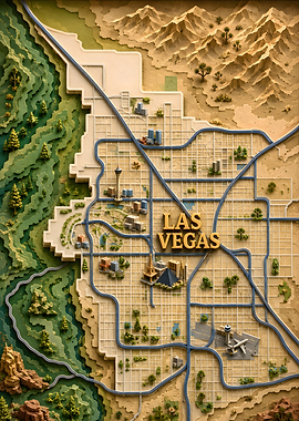 Las Vegas 3D Layered Paper Cut Map