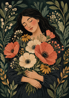 Woman Holding Bouquet of Wildflowers