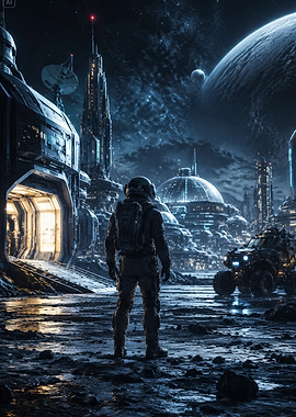 Astronaut Standing on Alien Planet Surface