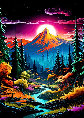 Vibrant Mountain Landscape at Sunset