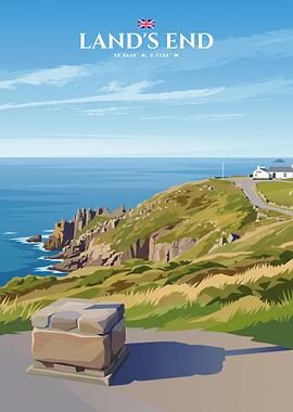 Land's End Cornwall Travel Poster
