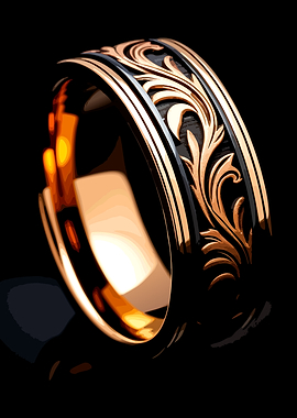 Elegant Gold and Black Engraved Ring