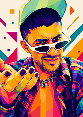 Colorful Low Poly Portrait of Bad Bunny