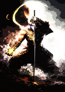 Fiery Samurai Warrior with Katana