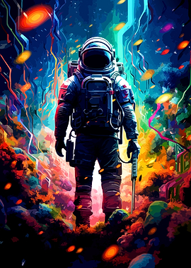 Astronaut in a Vibrant Cosmic Landscape