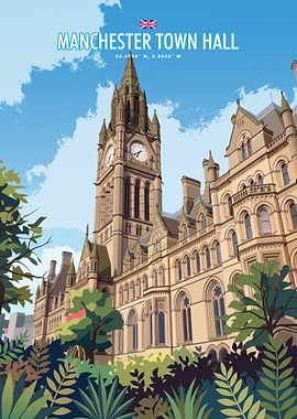 Manchester Town Hall Travel Poster