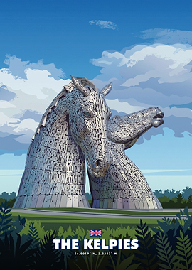 The Kelpies Scotland Travel Poster