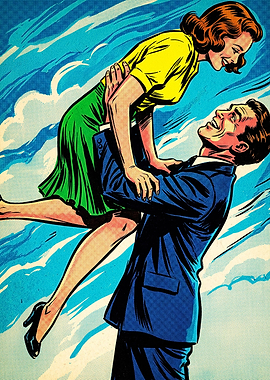 Vintage Comic Style Romantic Couple
