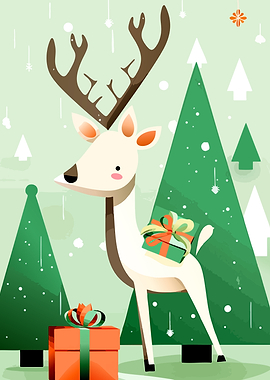 Cute Reindeer with Christmas Gifts