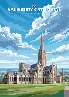 Salisbury Cathedral Travel Poster