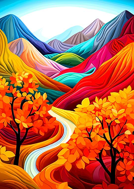 Vibrant Abstract Mountain Landscape
