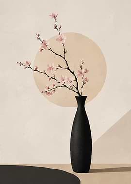 Minimalist Cherry Blossom Vase Art