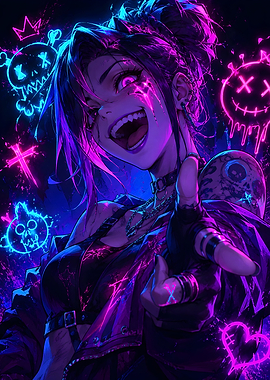 Neon Cyberpunk Anime Girl Portrait