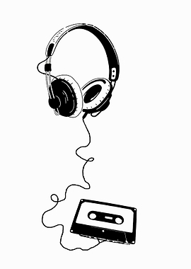 Retro Headphones and Cassette Tape Illustration