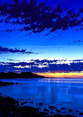 Serene Blue Sunset Over Ocean