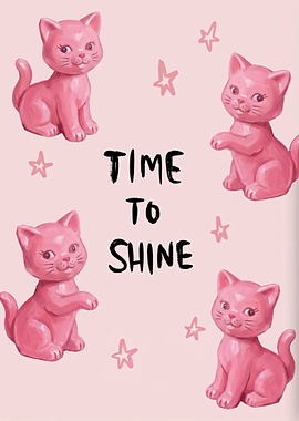 Time to Shine Pink Cat Illustration