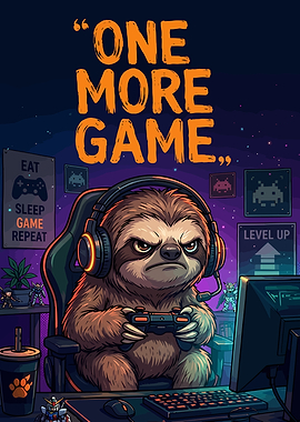 One More Game Sloth Gamer Poster