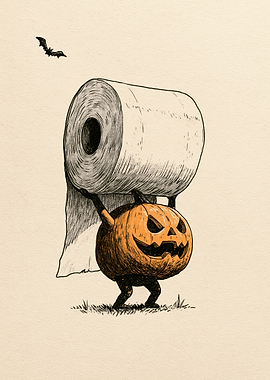 Jack-o'-lantern Carrying Toilet Paper