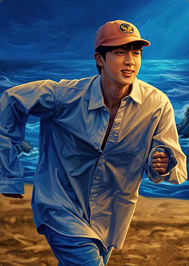 Jin from BTS Running on Beach