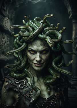 Medusa Portrait with Serpent Hair