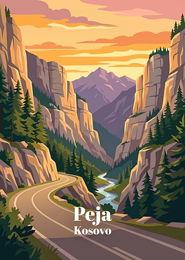 Peja Kosovo Mountain Landscape Travel Poster