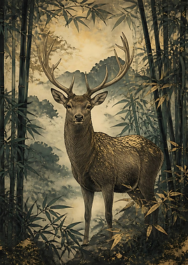 Majestic Stag in Bamboo Forest