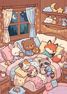 Cute Animals Sleeping in Bed