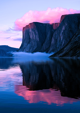 Pink Sunset Over Mountain Fjord