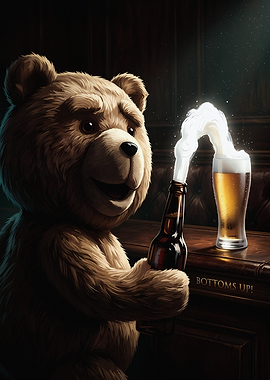 Ted Bear Pouring a Beer