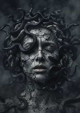 Medusa Stone Statue with Snakes