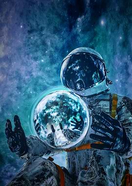 Astronaut Holding a Glowing Nebula Sphere