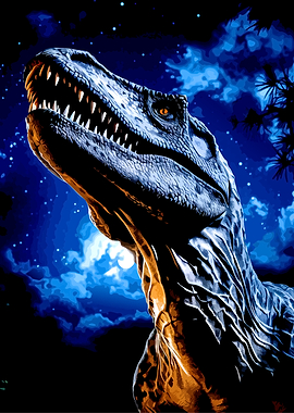 Velociraptor Under a Starry Night Sky