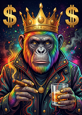 King Monkey with Cigar and Whiskey