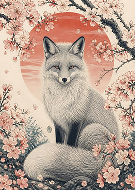 Elegant Fox Amidst Cherry Blossoms