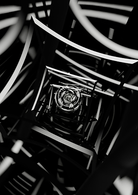 Abstract Monochrome Geometric Tunnel In Focus