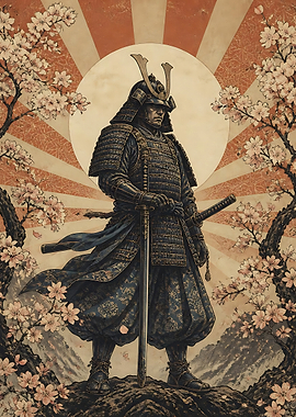 Samurai Warrior Amidst Cherry Blossoms