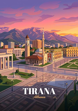 Tirana Albania Cityscape Travel Poster