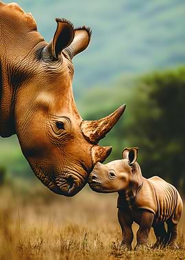 Mother Rhino and Calf Bonding