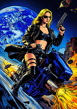Sci-Fi Comic Heroine on Hoverbike