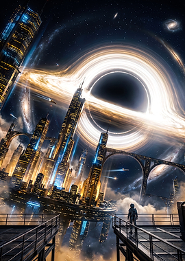 Futuristic City Beneath a Black Hole