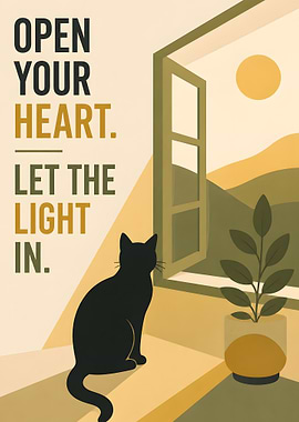 Open Your Heart Inspirational Cat Poster