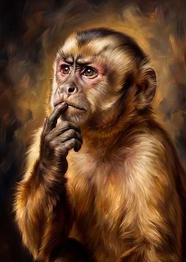 Thinking Monkey Meme Portrait