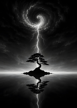 Bonsai Tree Under Stormy Sky