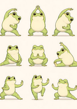 Cute Cartoon Frogs Doing Yoga