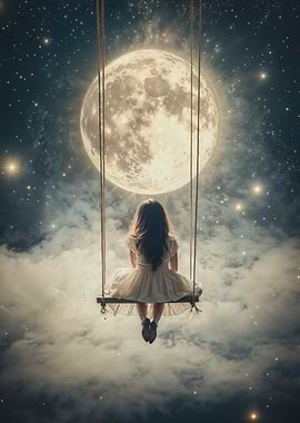 Girl Swinging on the Moon