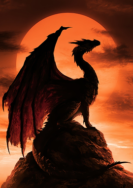 Dragon Silhouette Against Orange Sun