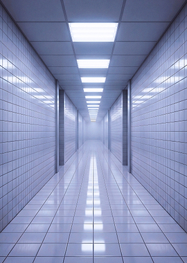 Empty Tiled Hospital Corridor