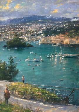 Coastal Harbor View Oil Painting