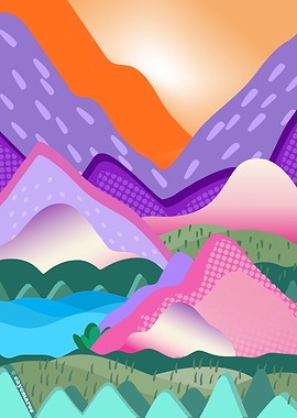 Colorful Abstract Mountain Landscape Illustration